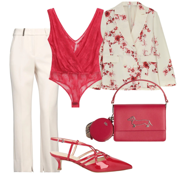 Outfit donna - Cerimonia ad Aprile. Stile Chic per Cerimonia. Abbinamento con décolleté, pantaloni, top, blazer, borse a tracolla.