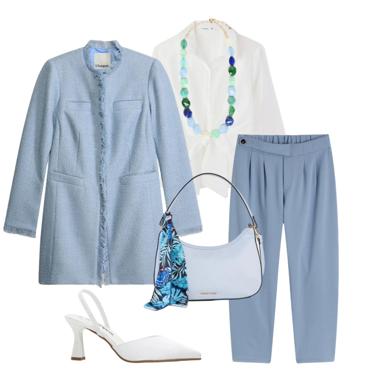 Outfit donna - Total look #2390665. Stile Bon Ton per Cerimonia. Abbinamento con pantaloni, blazer, décolleté, borse a mano, camicie, collane.