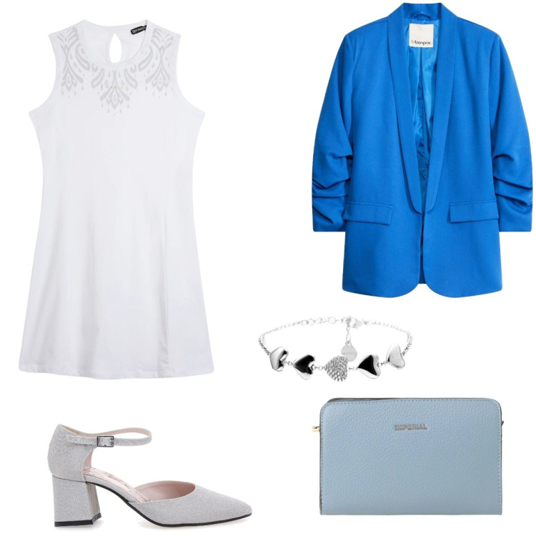 Outfit donna - Fresco bianco. Stile Glamour per Cerimonia. Abbinamento con blazer, borse a tracolla, vestiti midi/longuette, braccialetti, décolleté.