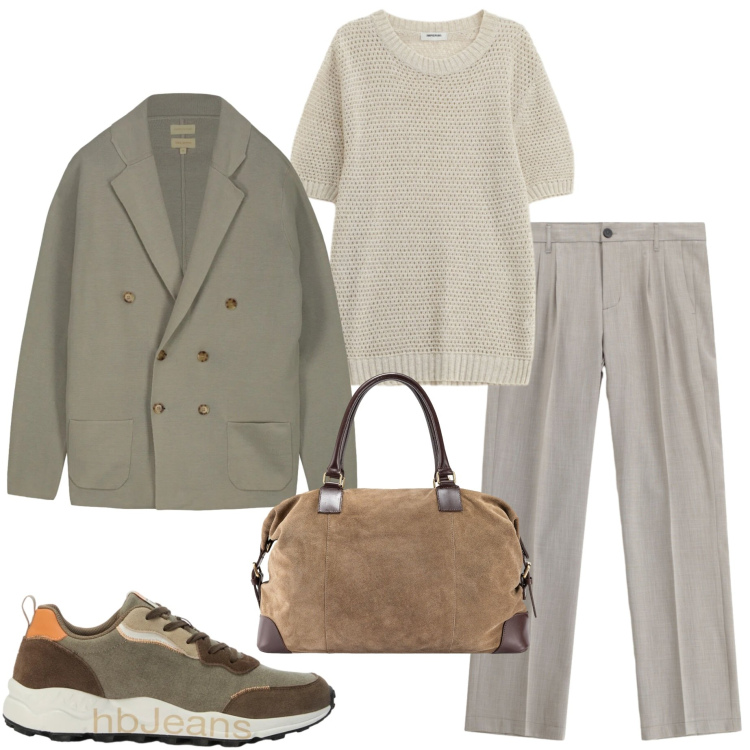 Outfit uomo - Viaggio di lavoro. Stile Urban per Tutti i giorni. Abbinamento con pantaloni, maglieria, sneakers, borse sportive, cardigans.