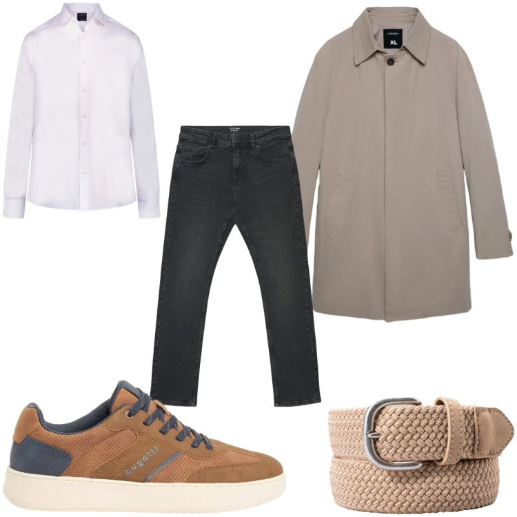 Outfit uomo - Total look #2390745. Stile Casual per Tutti i giorni. Abbinamento con sneakers, trench, jeans, camicie, cinture.