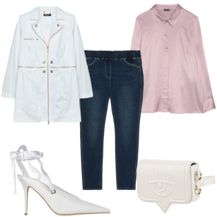Outfit donna - Total look #2390747. Stile Casual chic per Tutti i giorni. Abbinamento con marsupi, décolleté, camicie, jeggings, cappotti.