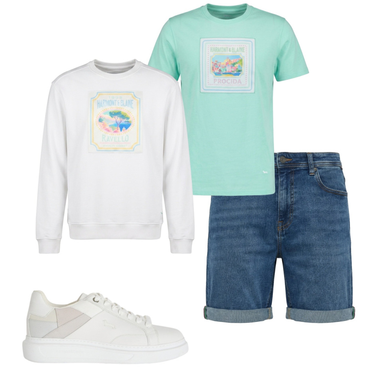 Outfit uomo - Caldo all\' improvviso. Stile Casual per Tutti i giorni. Abbinamento con sneakers, bermuda, t-shirt, felpe.