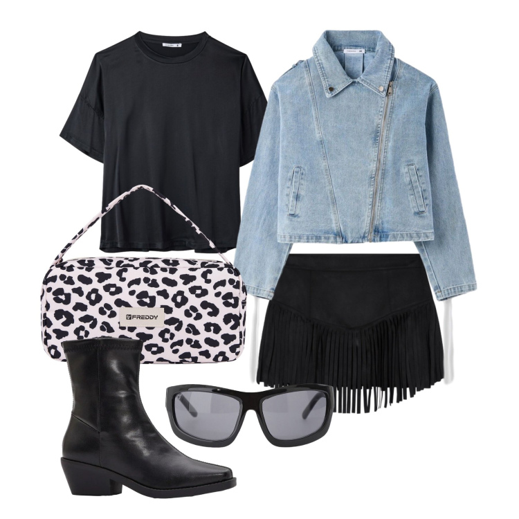 Outfit donna - Aprile. Stile Trendy per Tutti i giorni. Abbinamento con stivaletti, minigonne, cappotti, t-shirt, occhiali da sole, borse a spalla.