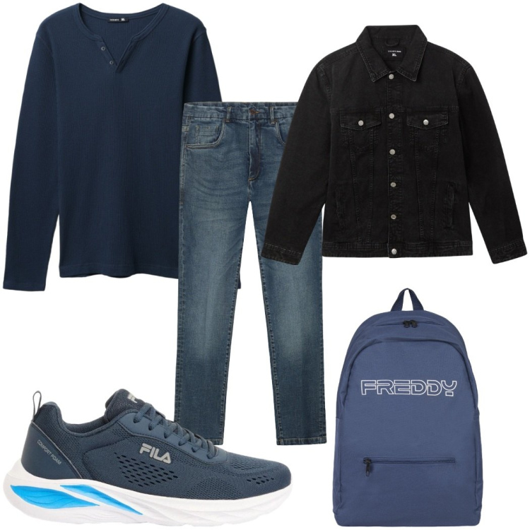 Outfit uomo - Total look #2390804. Stile Casual per Tutti i giorni. Abbinamento con sneakers, cappotti, t-shirt, borse sportive, jeans.