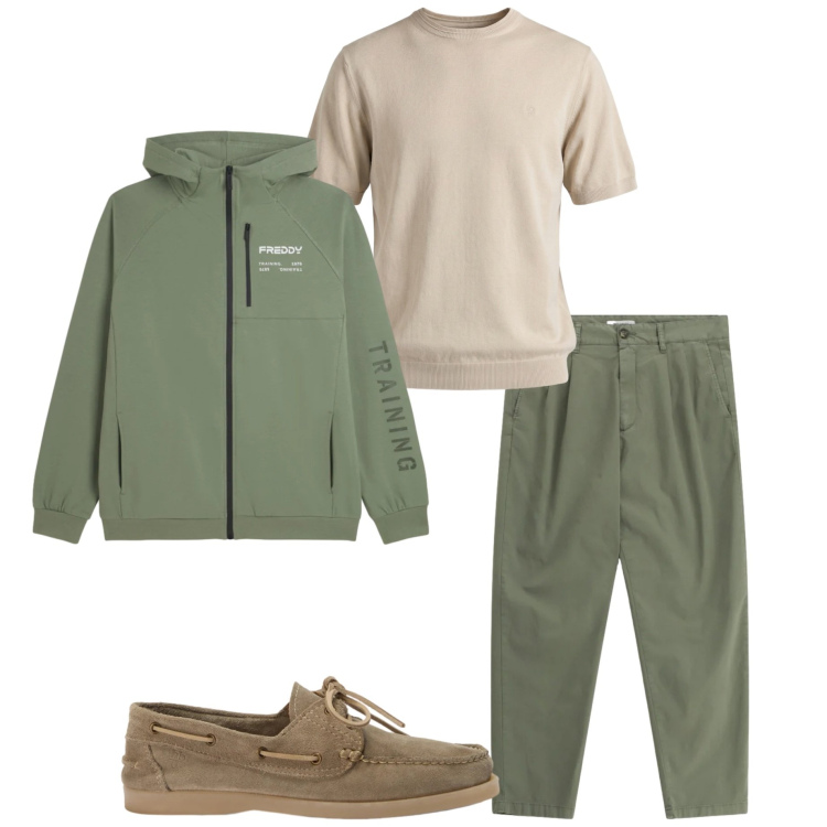 Outfit uomo - Domenica mattina. Stile Casual per Tutti i giorni. Abbinamento con pantaloni, scarpe stringate, t-shirt, felpe con cappuccio.