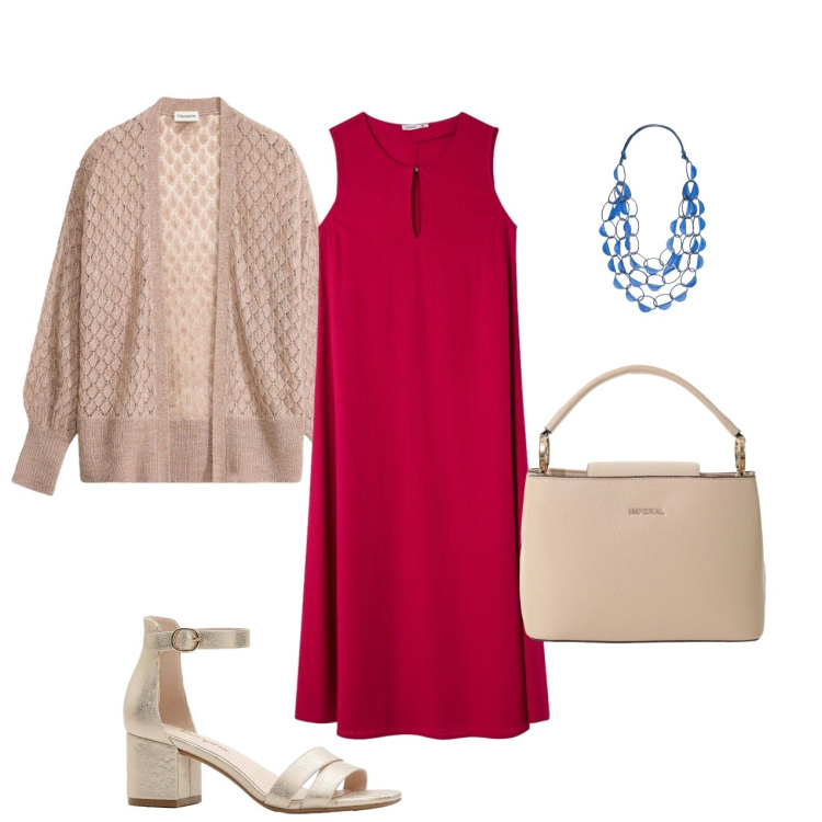 Outfit donna - Total look #2390808. Stile Casual chic per Tutti i giorni. Abbinamento con sandali col tacco, cardigans, vestiti lunghi, borse a secchiello, collane.