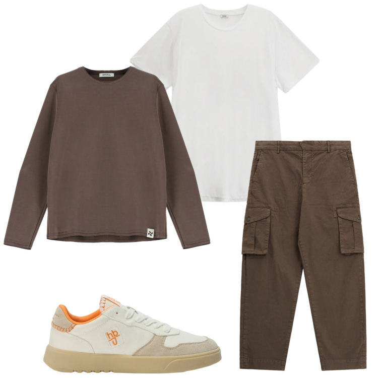 Outfit uomo - Casual style. Stile Casual per Tutti i giorni. Abbinamento con felpe, t-shirt, pantaloni cargo, sneakers.
