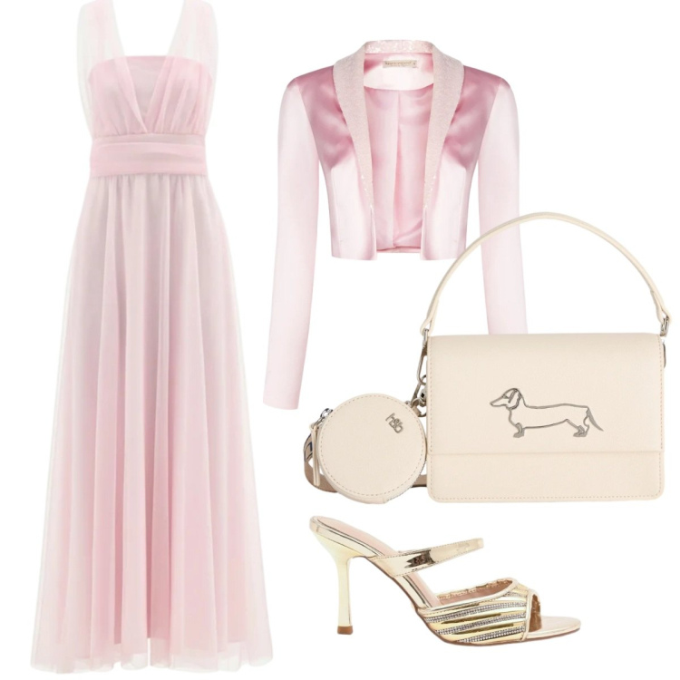 Outfit donna - Invitata matrimonio in rosa. Stile Romantica per Cerimonia. Abbinamento con vestiti lunghi, sabot, bolero, borse a tracolla.