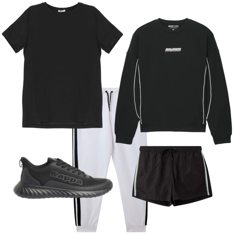 Outfit uomo - Total look #2390882. Stile Casual per Sport. Abbinamento con sneakers, pantaloni, pantaloncini sportivi, felpe, t-shirt.