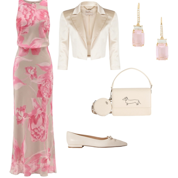 Outfit donna - Cerimonia. per Cerimonia. Abbinamento con bolero, vestiti lunghi, borse a tracolla, ballerine, orecchini.