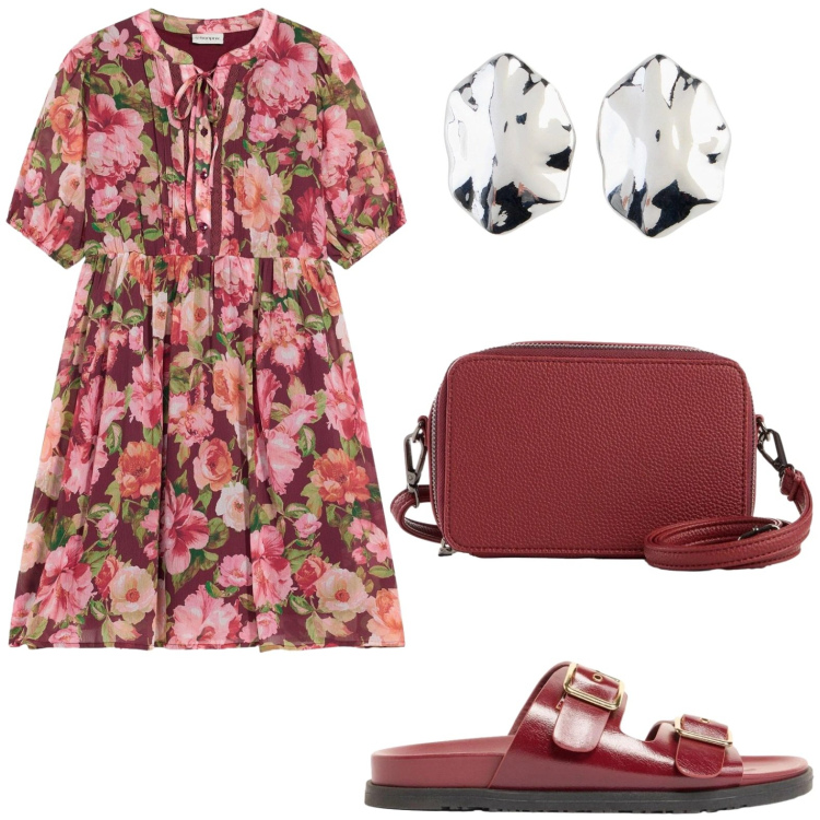 Outfit donna - bonprix - Boho Spring Vibes. Stile Boho per Tutti i giorni. Abbinamento con ciabatte, vestiti corti, borse a tracolla, orecchini.
