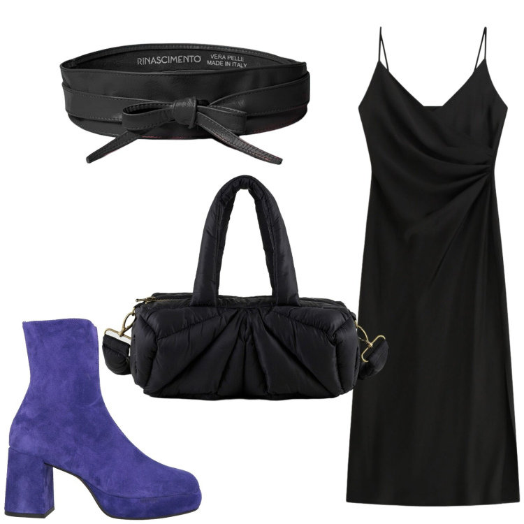 Outfit donna - Black slipdress. Stile Glamour per Serata fuori. Abbinamento con stivaletti, vestiti midi/longuette, cinture, borse a mano.