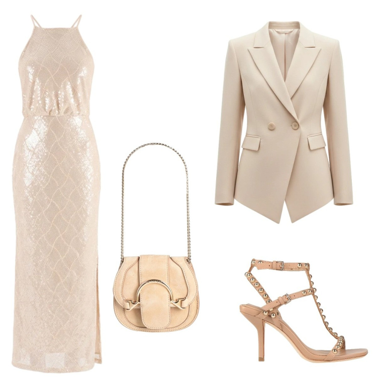 Outfit donna - Pink chic. Stile Glamour per Cerimonia. Abbinamento con marsupi, sandali in pelle, blazer, vestiti lunghi.
