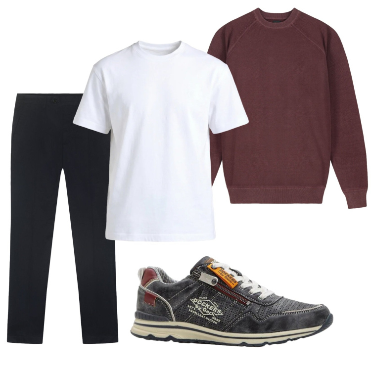 Outfit uomo - Total look #2390911. Stile Casual per Tutti i giorni. Abbinamento con sneakers, t-shirt, maglieria, pantaloni.