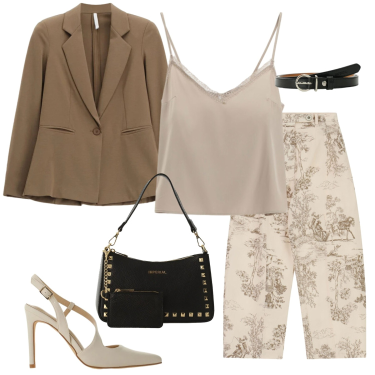 Outfit donna - Total look #2390937. Stile Glamour per Cerimonia. Abbinamento con pantaloni a palazzo, blazer, décolleté, canottiere, borse a spalla, cinture.