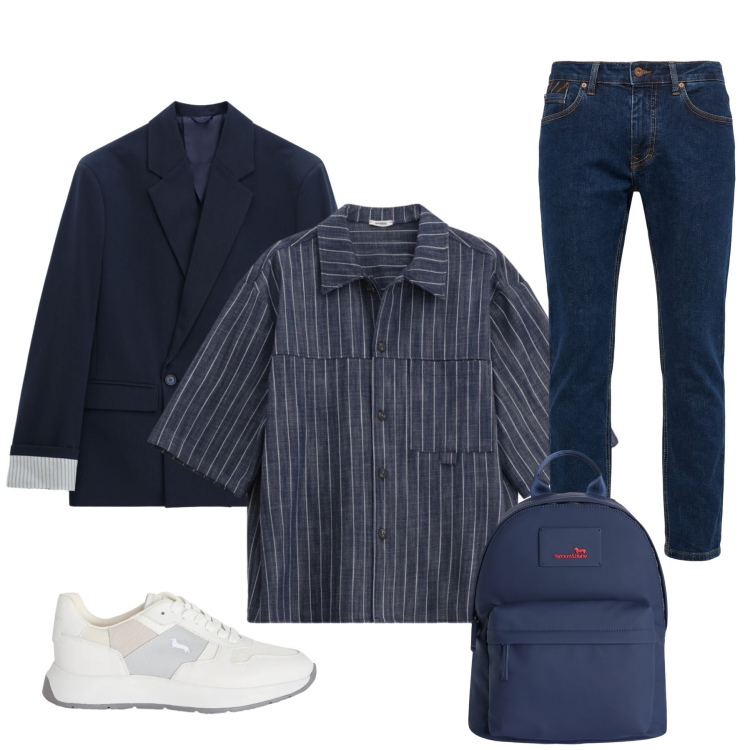Outfit uomo - Total look #2390938. Stile Urban per Ufficio. Abbinamento con camicie a manica corta, giacche, pantaloni, borse sportive, sneakers.