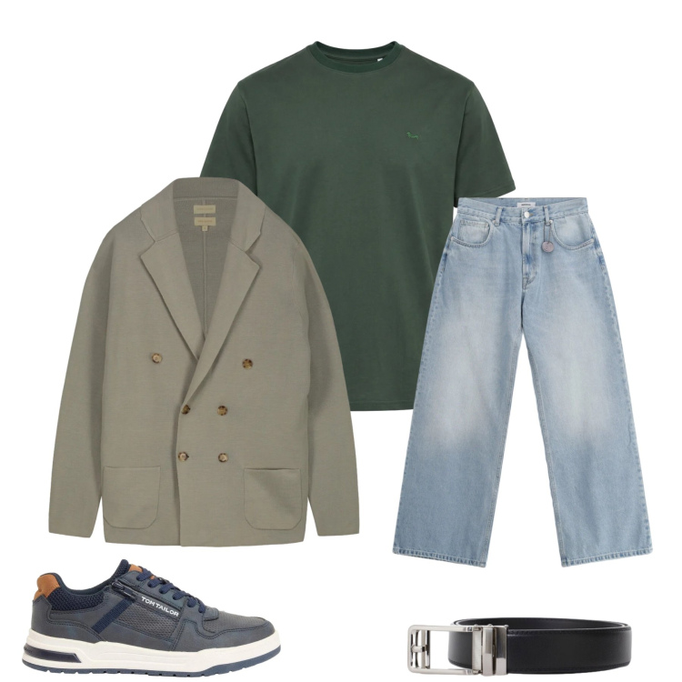 Outfit uomo - Total look #2390939. Stile Trendy per Tutti i giorni. Abbinamento con sneakers, t-shirt, jeans, cinture, cardigans.