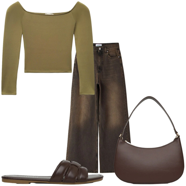 Outfit donna - Arriva il caldo. Stile Trendy per Tutti i giorni. Abbinamento con t-shirt, borse a tracolla, jeans, ciabatte.