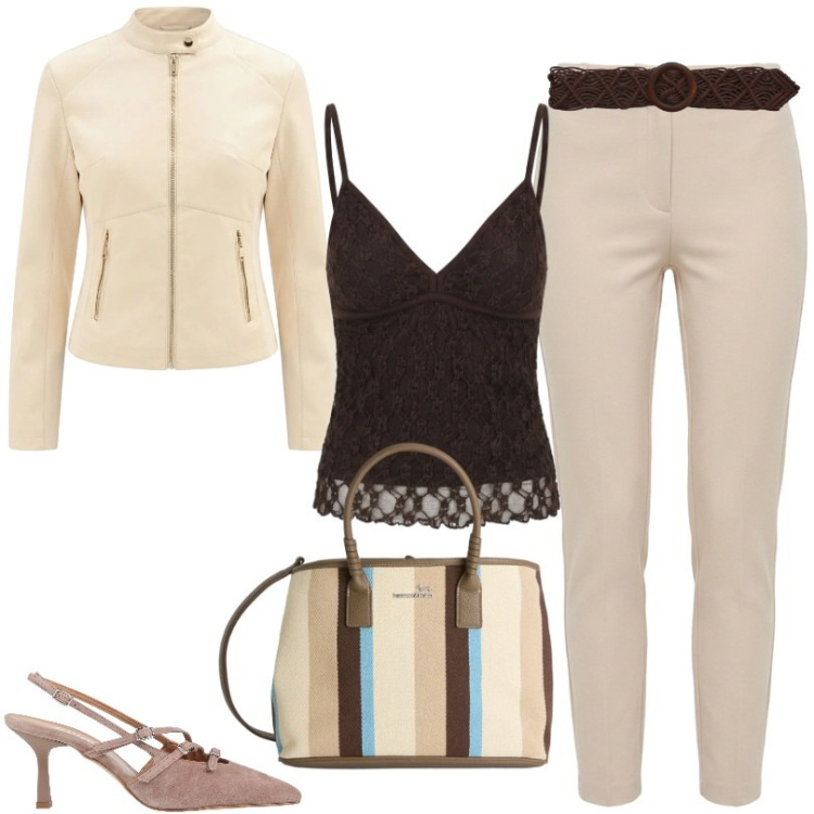 Outfit donna - Un look estremamente versatile. Stile Casual per Tutti i giorni. Abbinamento con décolleté, cinture, giacche, pantaloni skinny, canottiere, shopping bag.