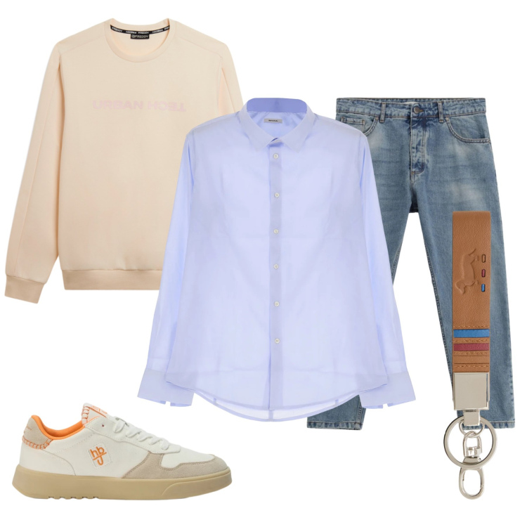 Outfit uomo - Total look #2390957. Stile Urban per Ufficio. Abbinamento con camicie, jeans, portachiavi, sneakers, felpe.