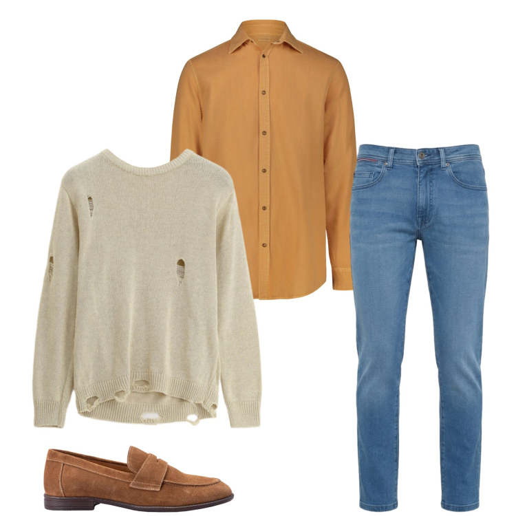 Outfit uomo - Total look #2390958. Stile Casual per Tutti i giorni. Abbinamento con maglieria, jeans slim fit, camicie, scarpe stringate.