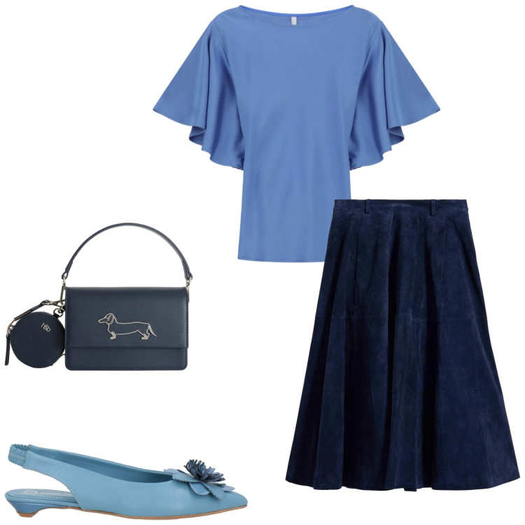 Outfit donna - In città. Stile Casual chic per Ufficio. Abbinamento con ballerine, gonne, t-shirt, borse a tracolla.