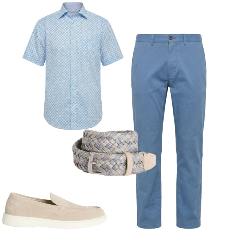 Outfit uomo - City. Stile Urban per Tutti i giorni. Abbinamento con scarpe stringate, pantaloni, cinture, camicie a manica corta.