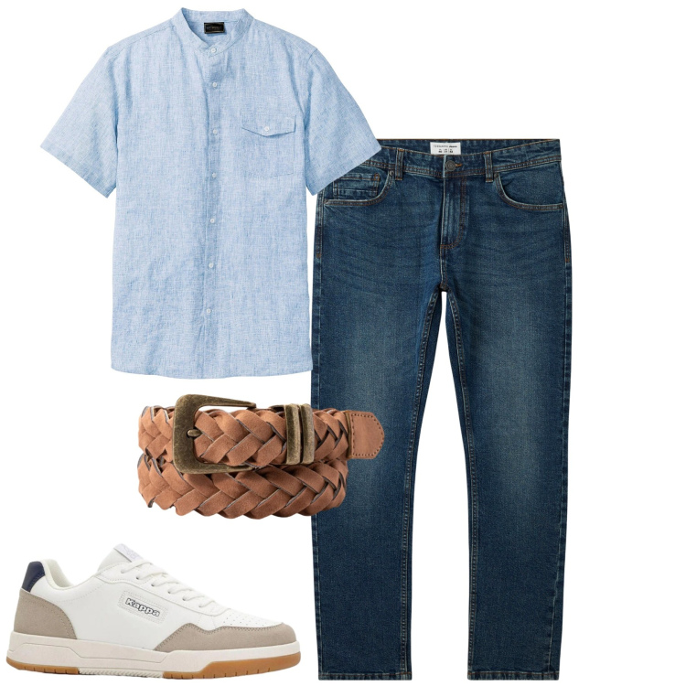Outfit uomo - City. Stile Urban per Tutti i giorni. Abbinamento con camicie a manica corta, sneakers, jeans, cinture.