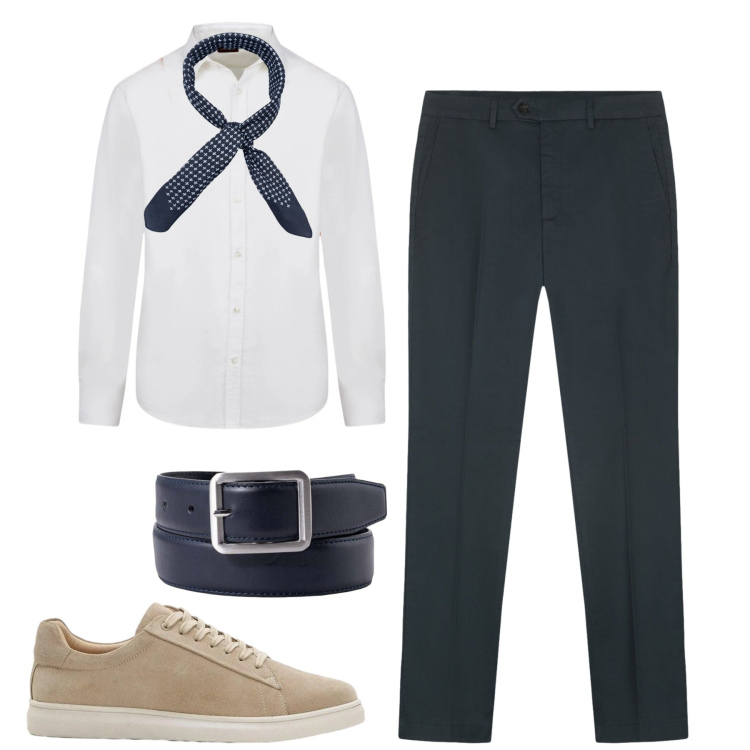 Outfit uomo - City. Stile Urban per Tutti i giorni. Abbinamento con sneakers, camicie, pantaloni, sciarpe e foulard, cinture.