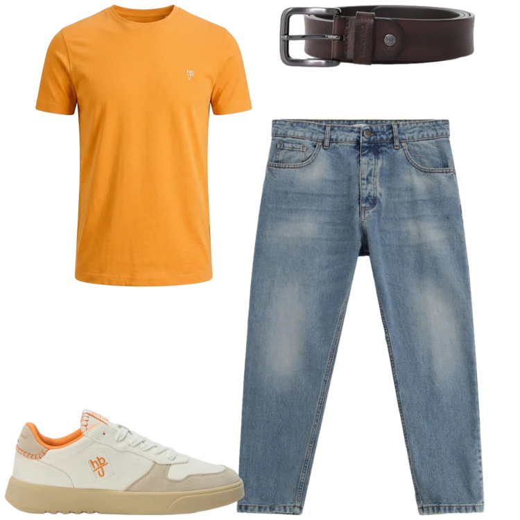 Outfit uomo - City. Stile Casual per Tutti i giorni. Abbinamento con jeans, cinture, sneakers, t-shirt.