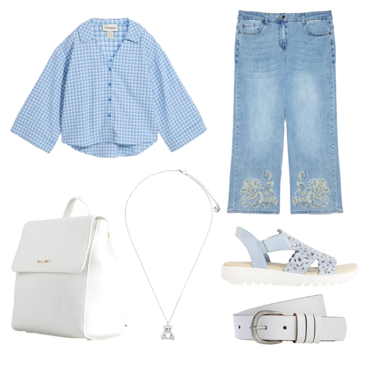 Outfit donna - La camicia a quadretti per una gita. Stile Vintage retrò per Tutti i giorni. Abbinamento con zaini, cinture, camicie, sandali, jeans, ciondoli.