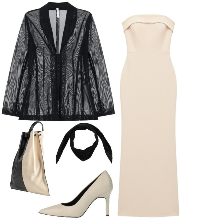 Outfit donna - Total look #2390989. Stile Chic per Serata fuori. Abbinamento con décolleté, sciarpe, zaini, blazer, vestiti lunghi.
