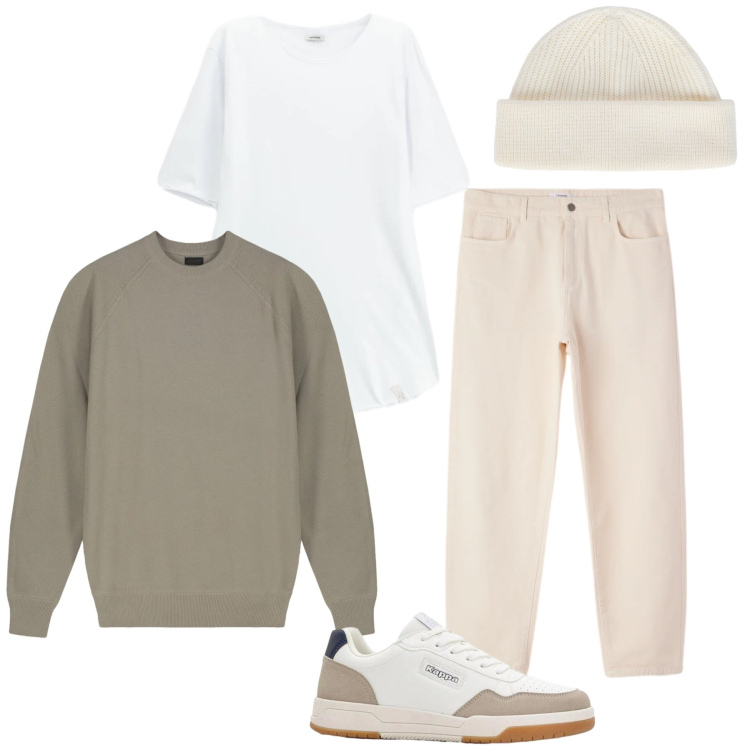 Outfit uomo - Total look #2390995. Stile Urban per Tutti i giorni. Abbinamento con sneakers, pantaloni, t-shirt, berretti, maglieria.