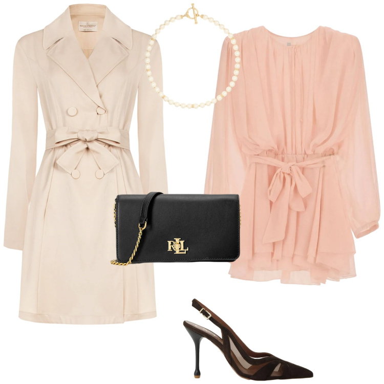 Outfit donna - Chic cerimonia evento serata. Stile Chic per Cerimonia. Abbinamento con vestiti corti, trench, décolleté, borse a mano, collane.