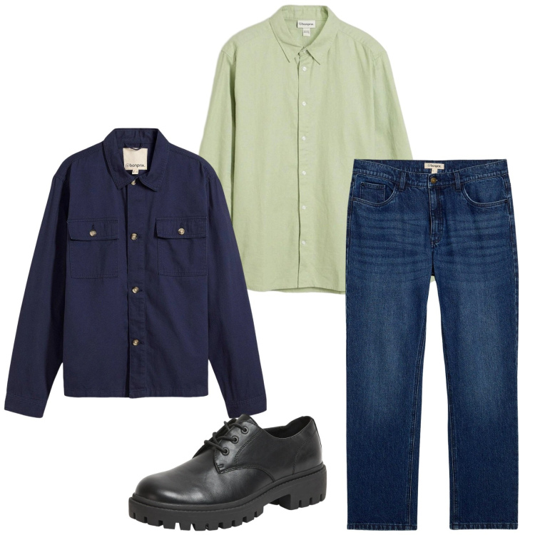 Outfit uomo - Total look #2391014. Stile Trendy per Tutti i giorni. Abbinamento con giacche, jeans dritti, camicie, scarpe stringate.