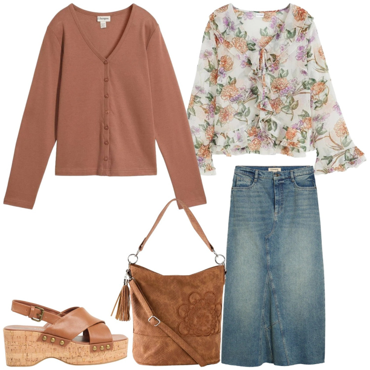 Outfit donna - La primavera si veste BOHO. Stile Boho per Tutti i giorni. Abbinamento con cardigans, bluse, gonne, zeppe, borse a mano.