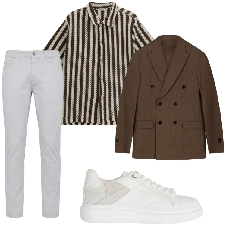 Outfit uomo - Trendy. Stile Trendy per Ufficio. Abbinamento con camicie a manica corta, sneakers, pantaloni, giacche.