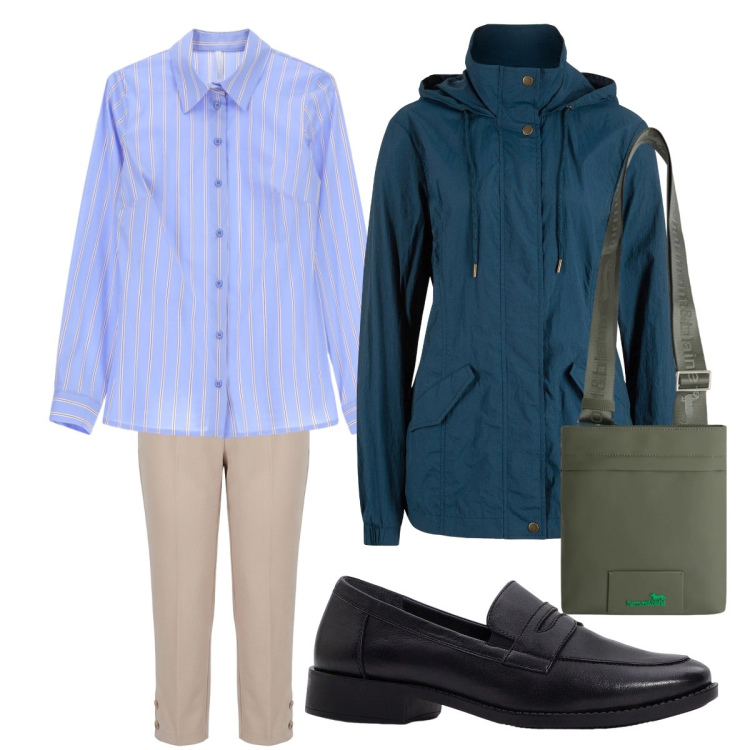 Outfit donna - cinema in primavera 2. Stile Chic per Serata fuori. Abbinamento con blazer, mocassini, camicie, pantaloni, borse a tracolla.