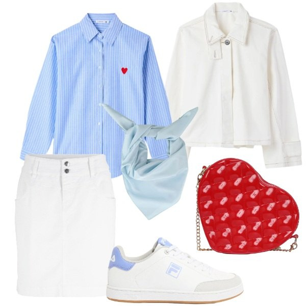Outfit donna - Total look #2391052. Stile Sporty chic per Tutti i giorni. Abbinamento con sneakers, minigonne, borse a tracolla, cappotti, camicie, foulard.
