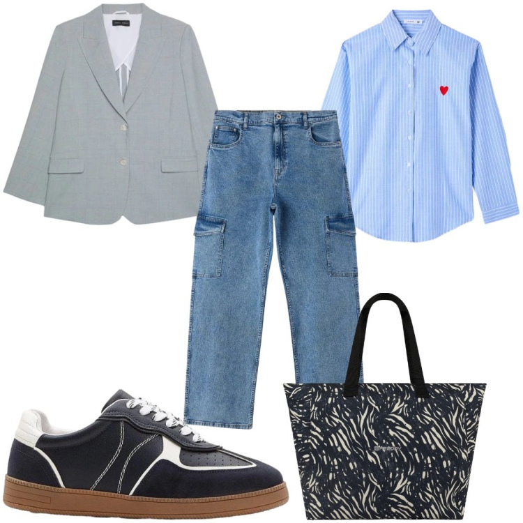 Outfit donna - Total look #2391062. Stile Basic per Tutti i giorni. Abbinamento con sneakers, jeans dritti, camicie, blazer, shopping bag.