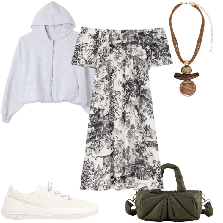Outfit donna - Total look #2391066. Stile Sporty chic per Tutti i giorni. Abbinamento con sneakers, felpe con cappuccio, vestiti corti, ciondoli, borse a mano.