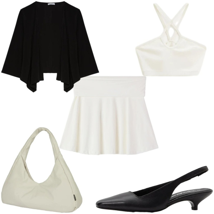 Outfit donna - Total look #2391068. Stile Trendy per Tutti i giorni. Abbinamento con décolleté, minigonne, blazer, top, borse a spalla.