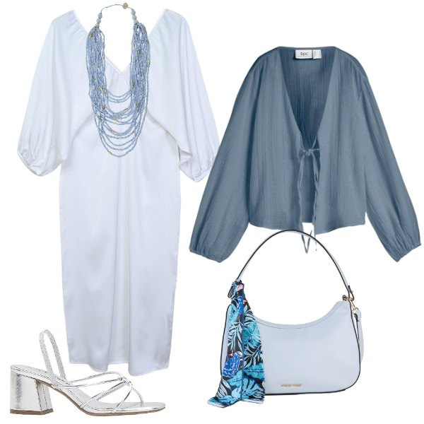 Outfit donna - Total look #2391071. Stile Casual chic per Serata fuori. Abbinamento con sandali col tacco, borse a mano, blazer, vestiti lunghi, collane.