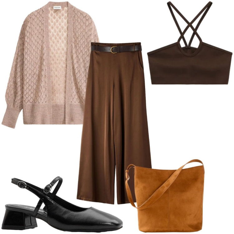 Outfit donna - Total look #2391073. Stile 70s per Tutti i giorni. Abbinamento con borse a mano, décolleté, cardigans, pantaloni, top.