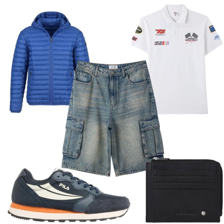 Outfit uomo - Total look #2391083. Stile Casual per Tutti i giorni. Abbinamento con sneakers, polo, pantaloni corti, portafogli, piumini.