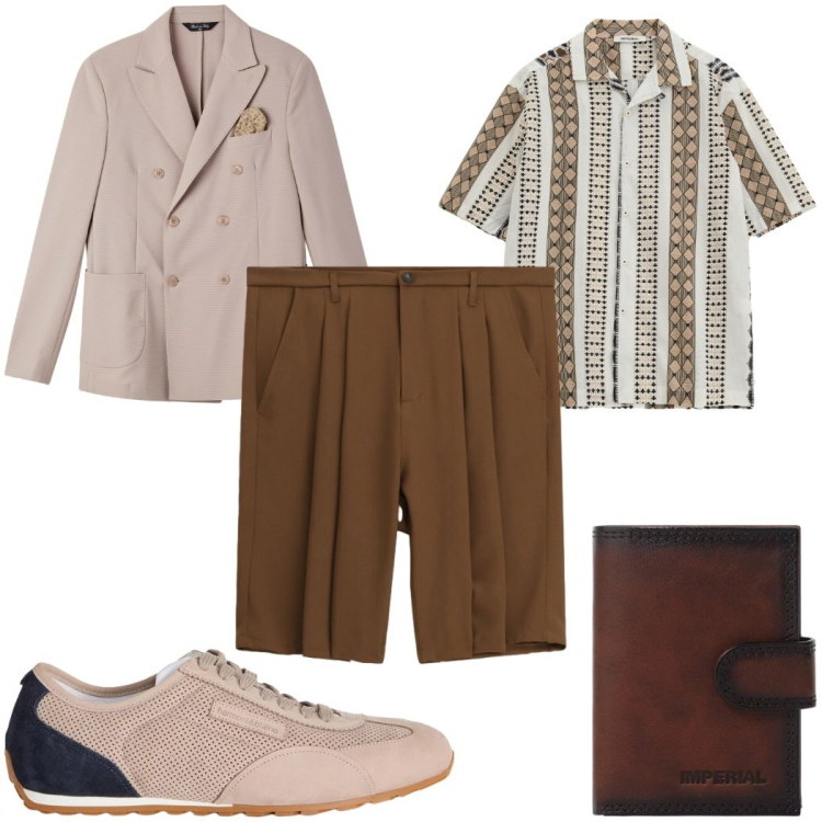 Outfit uomo - Total look #2391086. Stile Trendy per Tutti i giorni. Abbinamento con giacche, bermuda, camicie a manica corta, portafogli, sneakers.