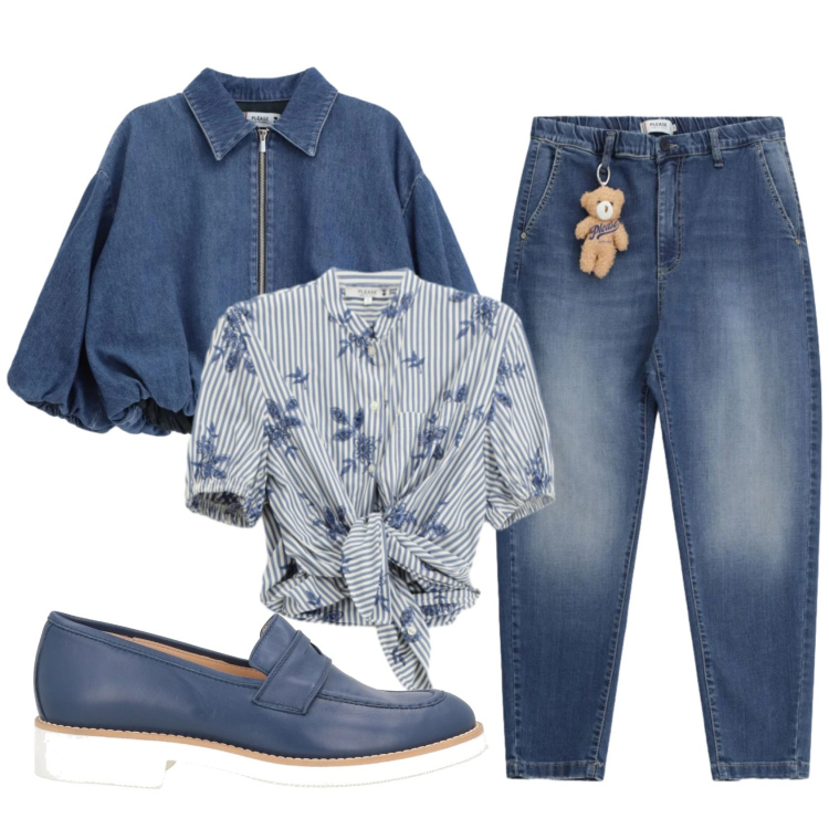 Outfit donna - Total look #2391087. Stile Casual per Tutti i giorni. Abbinamento con mocassini, camicie a manica corta, jeans, blazer.