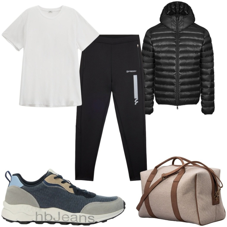 Outfit uomo - Total look #2391088. Stile Trendy per Sport. Abbinamento con t-shirt, sneakers, pantaloni, bomber, borse sportive.