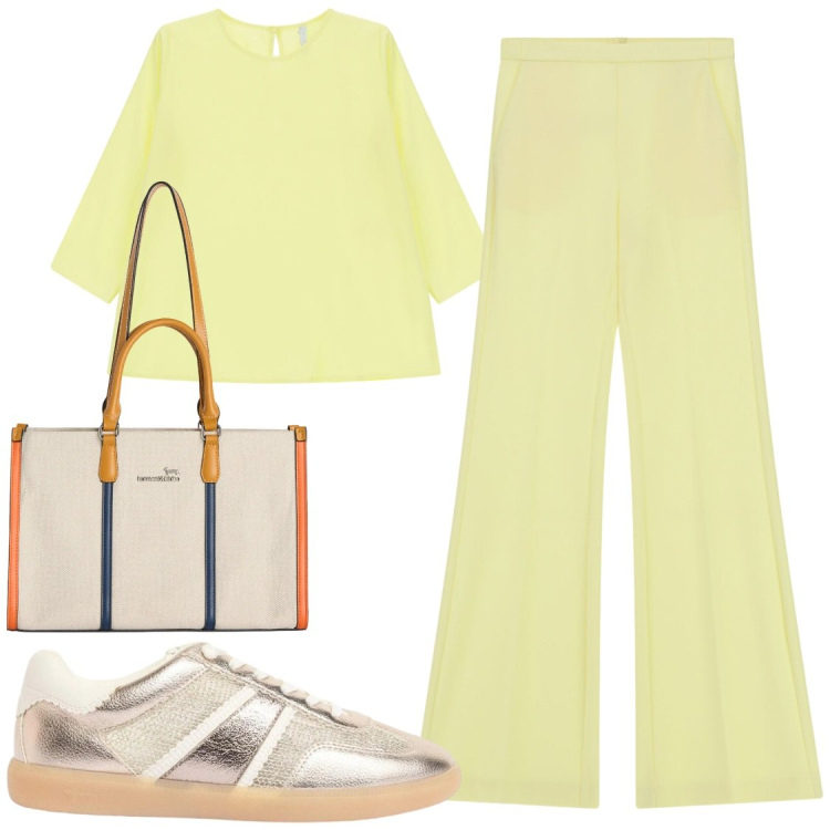 Outfit donna - Limone sorbet , comodita\' in centro. Stile Sporty chic per Tutti i giorni. Abbinamento con sneakers, borse tote, top, pantaloni.